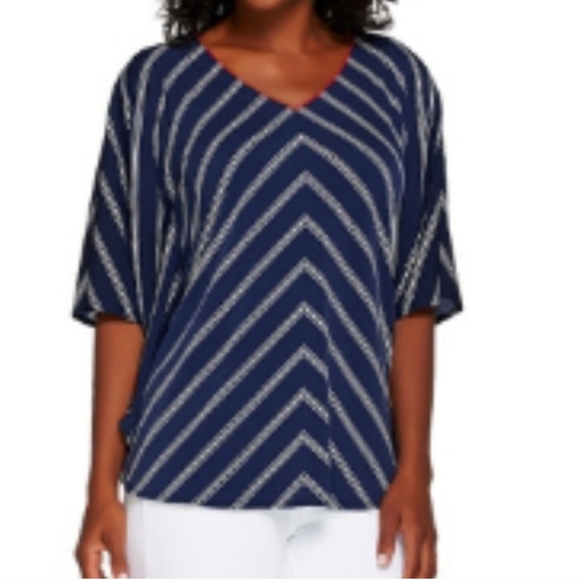 Susan Graver Striped Liquid Knit VNeck Scarf Top Poncho 2X Nautical Batwing - Picture 1 of 11